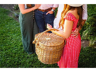 आयताकार विकर पिकनिक टोकरी बैकपैक वॉटर हाइसिंथ टोकरियाँ उपहारों के लिए