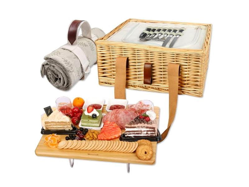 विंटेज लकड़ी की पिकनिक टोकरी हृदय के आकार की हस्तनिर्मित बड़ी टोकरी नरम क्षमता