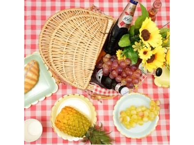 बड़ी खाली पिकनिक टोकरी विकर स्ट्रैप चमड़ा छह व्यक्ति अच्छा लाभ विलो अंडाकार